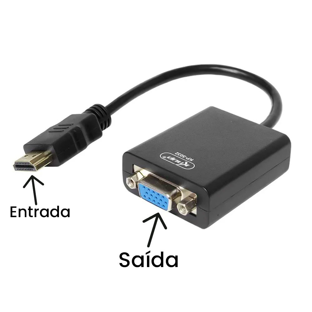 Mini Adaptador Conversor HDMI Para VGA Com Saída De Áudio Preto Knup KP-5032